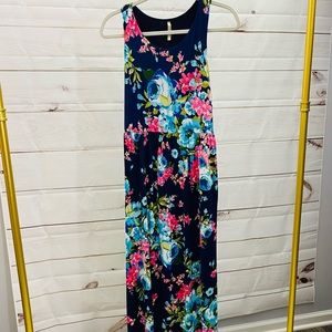 Navy floral sleeveless maxi dress